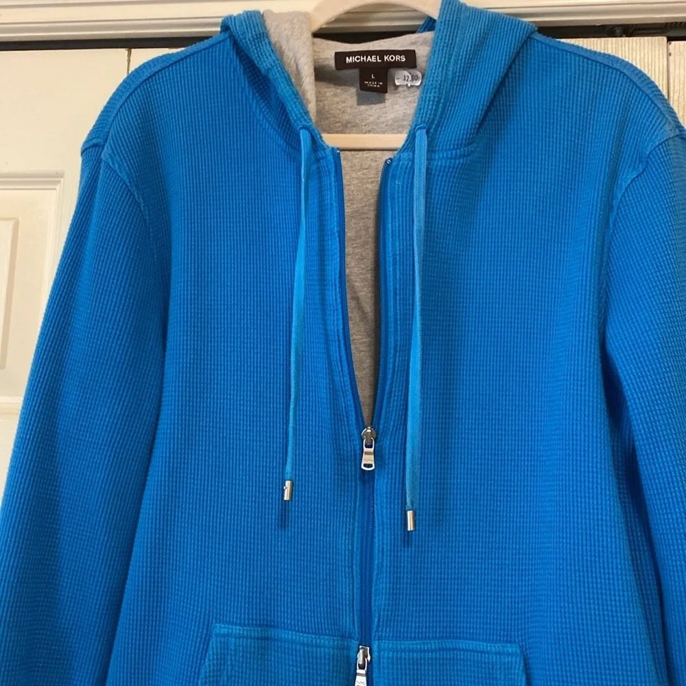 MICHAEL KORS waffle knit lined hoodie. Zipper. 100% cotton. Good condition. Sz L